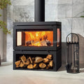 PANSEE Carbon Steel Wood Burning Stove-Modern Design Heating & Decorative Features 5-Year Warranty Freestanding Installation