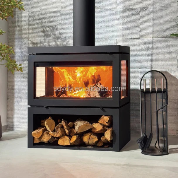 PANSEE Carbon Steel Wood Burning Stove-Modern Design Heating & Decorative Features 5-Year Warranty Freestanding Installation