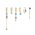 Fashion Design Light Luxury Fringe Blue Zircon Earrings Personality Exquisite Long Pendant Jewelry Set 18K Gold Plated for Women
