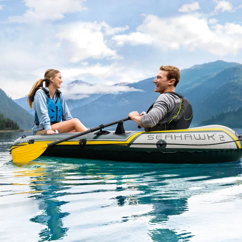 INTEX SEAHAWK 2-Person Inflatable Fishing Boat 68347 Raft Accessory Paddle Pump Dinghy 3-Air Chamber Vinyl PVC Water Drifting