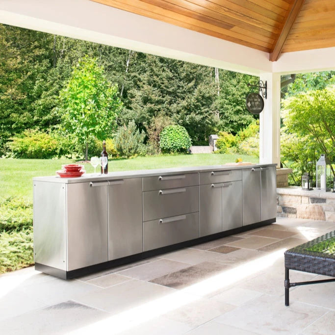 NICOCABINET Modern Outdoor Kitchen Cabinet with Camping Sink BBQ Drawer Slide & Hinge 304 Stainless Steel Water-proof Made China