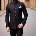 Luxury Black Men Suits Elegant Single Breasted Stand Lapel Regular Length Male Clothing Customized 2 Piece Jacket Pants Full Set