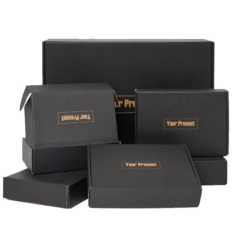 Custom Printed Black Corrugated Shipping Boxes Recycled Materials UV for Clothing Packaging Mailer Paper Box Stamping