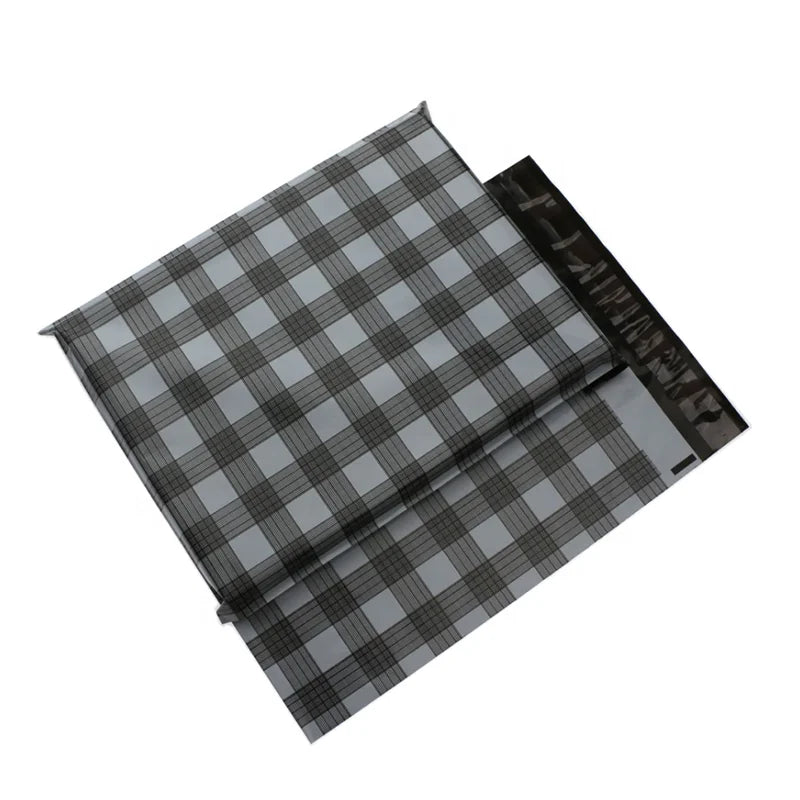 Custom Silk Screen Printed Blue Checked Delivery Bag Personalized Logo Lightweight Reusable Waterproof Poly Mailers Custom Size