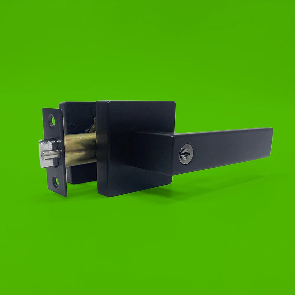 Modern Square US-Style Entry Door Lock Handle Key Matt Black Door Knob Satin Nickel Interior Passage Made Durable Zinc Alloy for