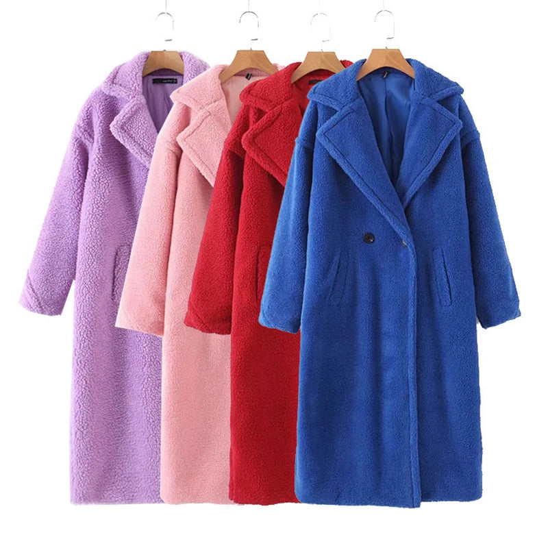 Teddy Bear Polyester Thick Winter Coat Covered Buttons Vanilla Camel Design Stock Casual Sweet Style Eco-Friendly Anti-Wrinkle