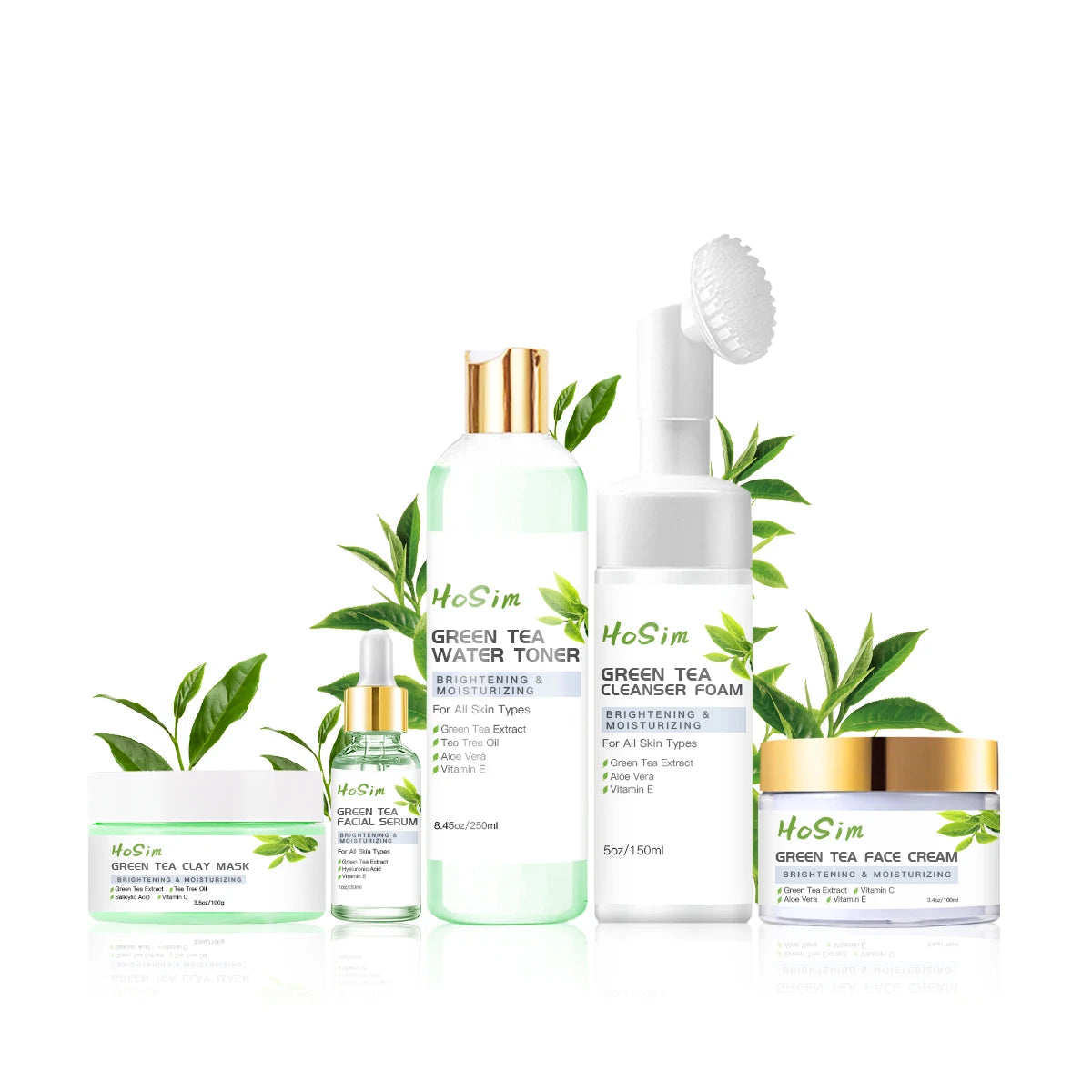 Green Tea Skin Care Set (New) Brightening Moisturizing Face Cleanser Foam Soap Clay Mask Water Toner Serum Cream Witch Hazel