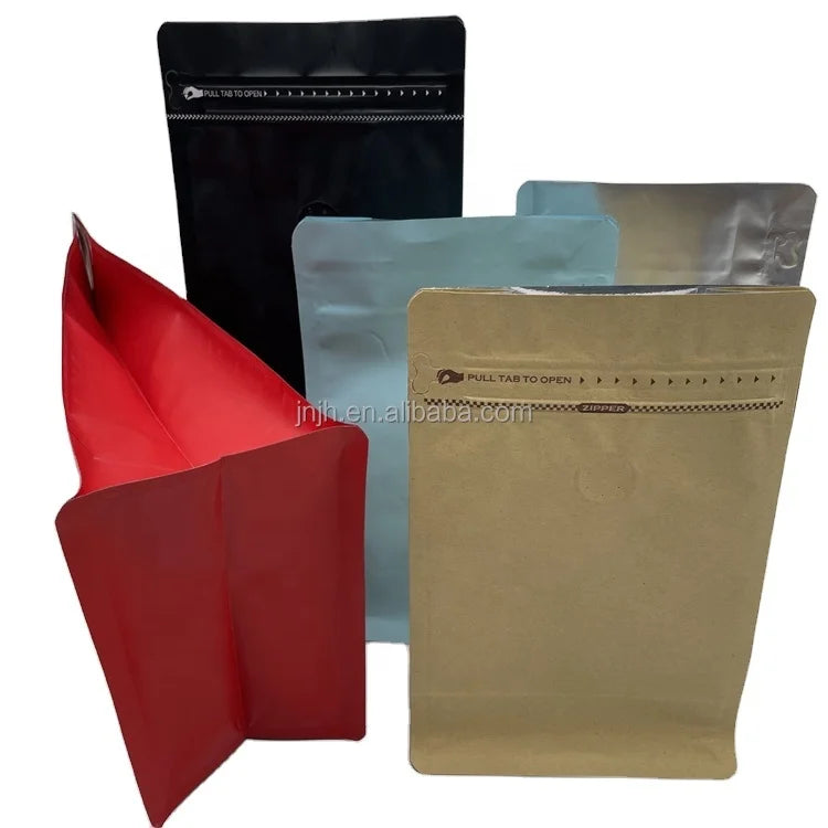 Custom Printing Flat Bottom Coffee Bean Packaging Bag With One Way Valve 13*20cm
