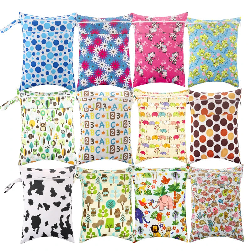 30*40cm Print Two Pockets Wet Bag Washable Reusable Nappy  Wet Bag Fashion Design Waterproof Swim Sport Double Pockets Wetbags