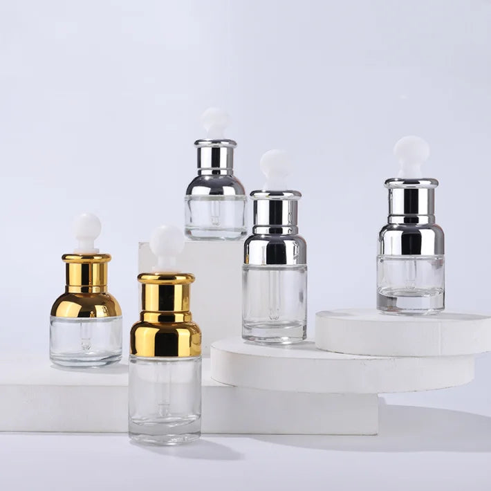 Empty Thick Essence Essential Oil Glass Dropper Bottle 20ml 30ml 50ml Golden Silver Skincare Cosmetic Serum Bottle