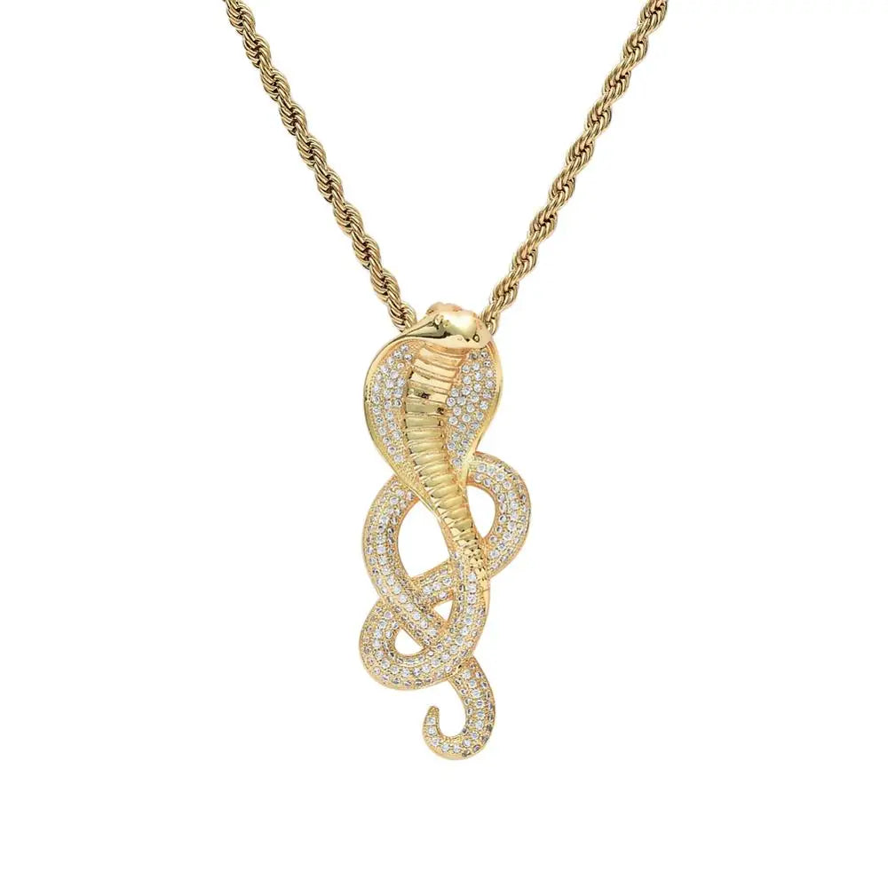 CN086  New Pendant Brass Micro Pave with CZ Stones Necklace Gold Color Jewelry HIP HOP