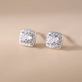 Small Cubic Zirconia Square Shape Bridal Wedding Earings 925 Sterling Silver Stud Earrings Women Fashion Jewelry