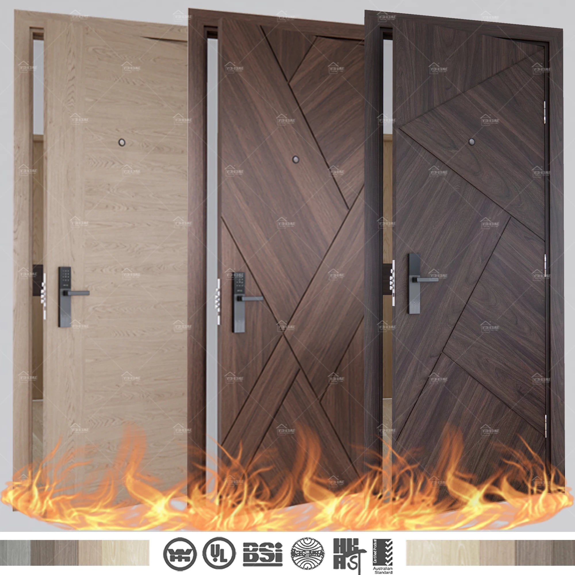 China Yohome Custom Commercial Fire Rated Interior Doors Fire Rated Door 20 Minutes Hotel Fd20 Wooden Doors