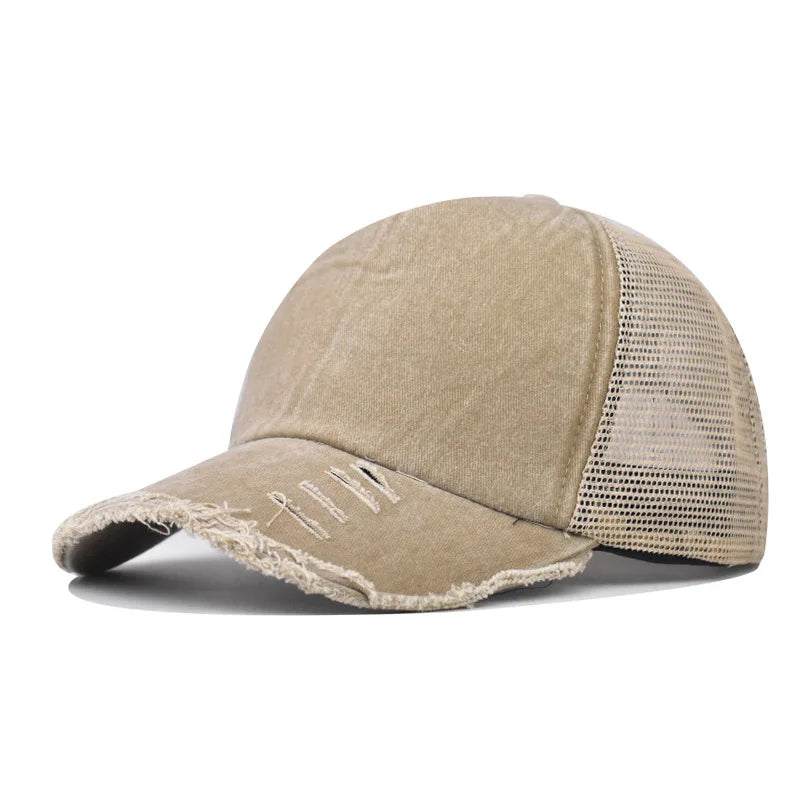Wholesale Sport Baseball Cap Custom Embroidery logo Washed Cotton 5 Panels Mesh Trucker Hat Vintage Distressed Dad Hat for Men