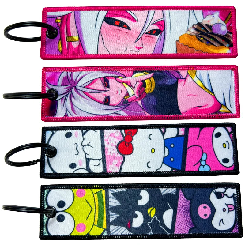 Custom Anime Fabric Woven Embroidery Printing Patches Keychain Jet Tag Keychain Anime Jet Tag