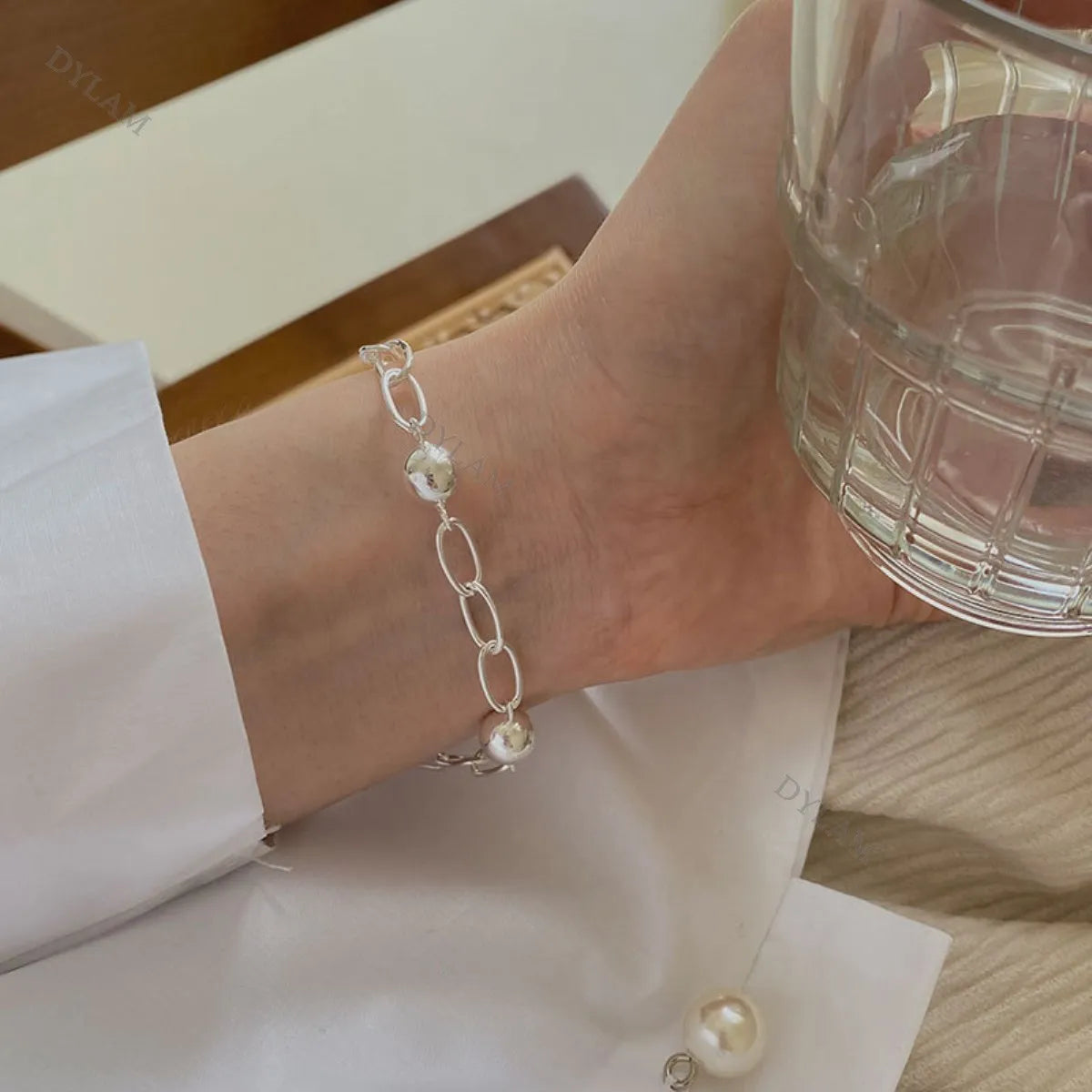 Dylam New Arrival Simple INS S925 Sterling Silver Adjustable Chain Bracelet Cuff Geometric Circle Metal Chain Belts For Women