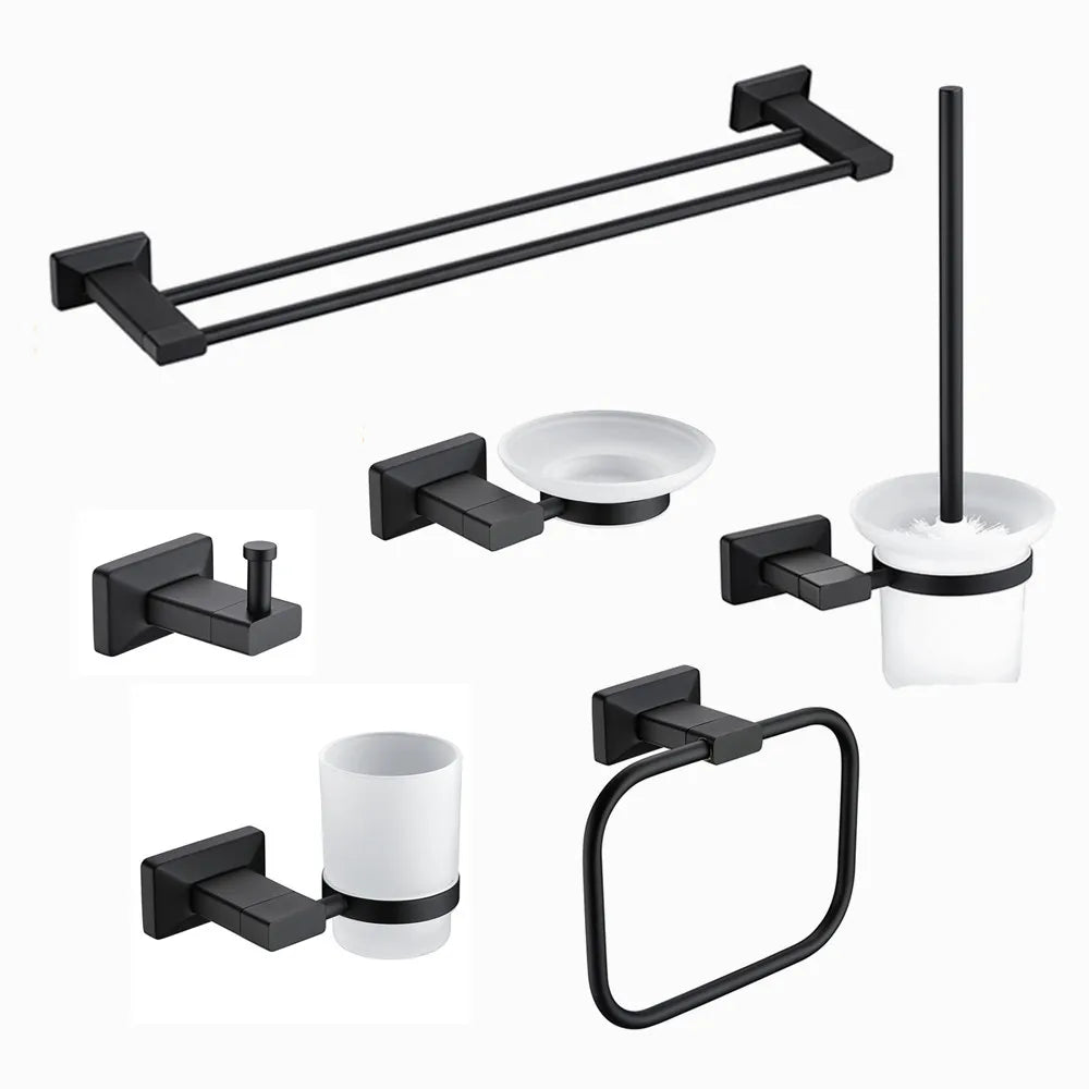 Homedec 6-Piece SUS304 Stainless Steel Bathroom Accessories Set with Rack and Hanger for Modern Home Bathrooms