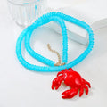 New Handmade Hip Hop Bohemia Beach Bead Long Chain Ocean Wind Red Acrylic Animal Crab Pendant Necklace for Women