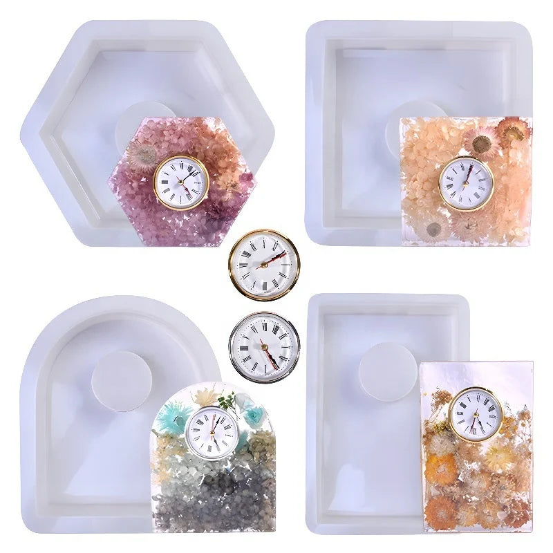 DM521 DIY Hexagon Geometry European Style Clock Silicone Mold Epoxy Resin Ornament Making Tools for Home Office Decoration