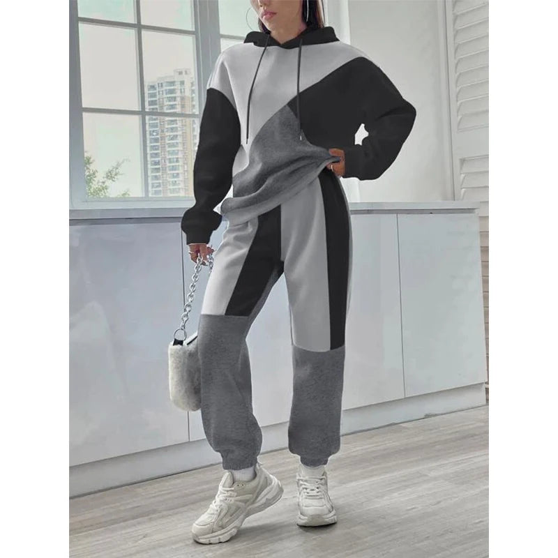 F230082 Hoodies Custom Logo 2 Piece Hoodies and Pants Set Winter Fleece Tracksuit Hoodies Set Women Two Piece Set Women Clothing