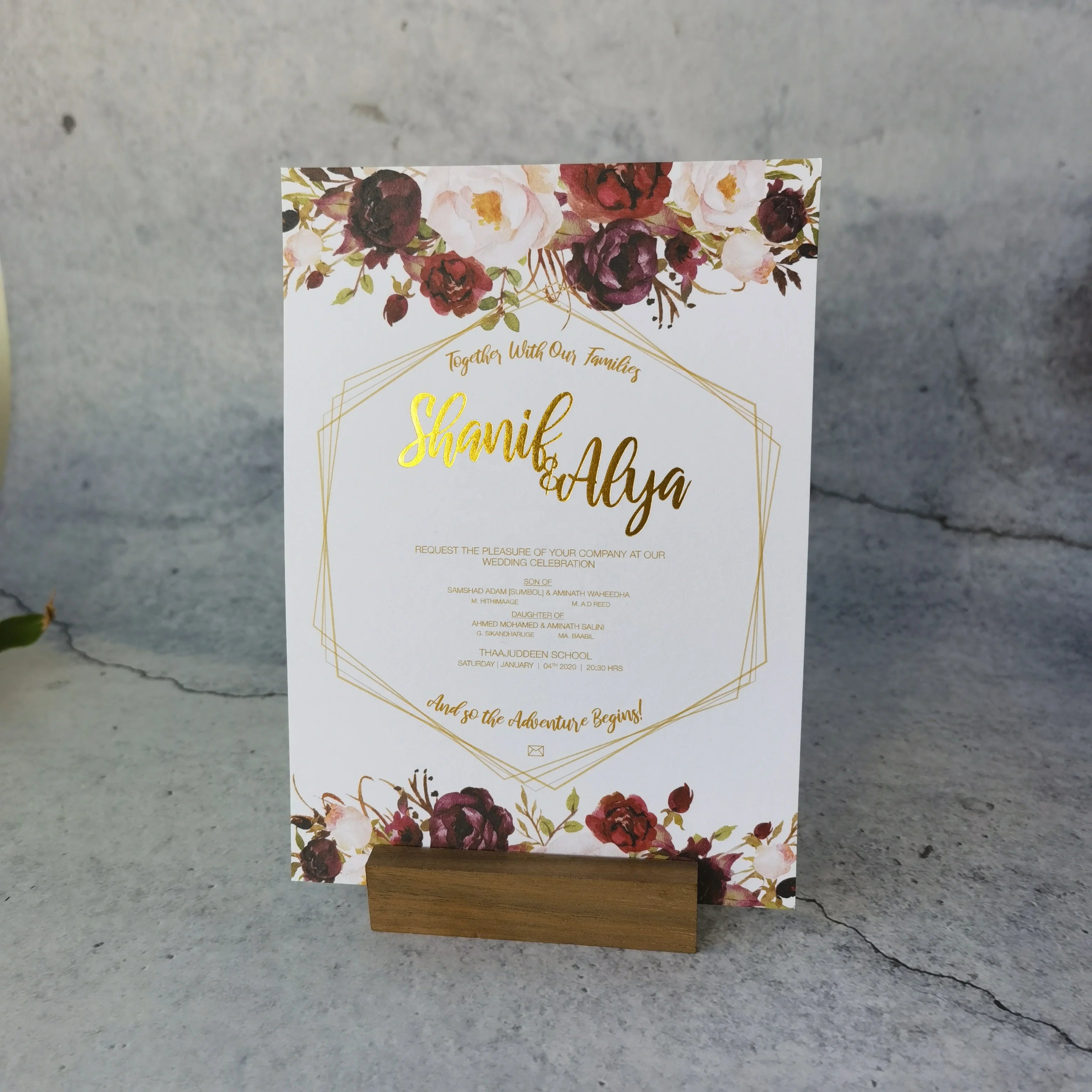 Luxury Floral Printing Customized Cotton Paper Letterpress Invitation Card