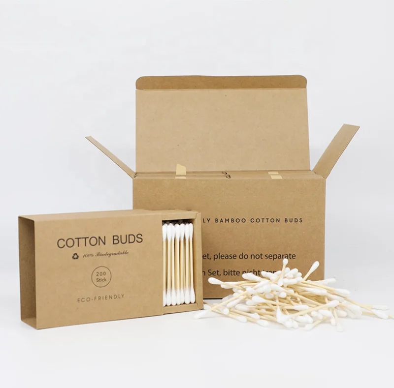 200pcs/Box Bamboo Organic Cotton Stick Round Head Cotton Bud Q-tips Swabs Ear Cleaning Sticks