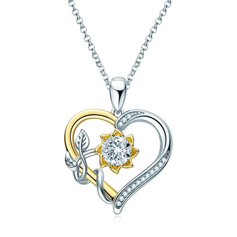 GP134 Elegant Sunflower Heart Necklace Pendant Sterling Silver You Are My Sunshine Anniversary Jewelry for Women Wife Girlfriend