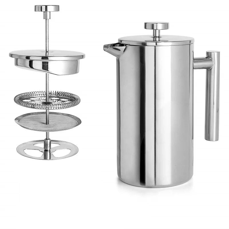 Classic 1L Double-Wall Stainless Steel French Press Eco-Friendly Handheld Coffee and Tea Maker Tool
