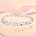 925 Silver Plated Cute Women's Heart-to-Heart Four-leaf Clover Bangles Valentine's Day Gift