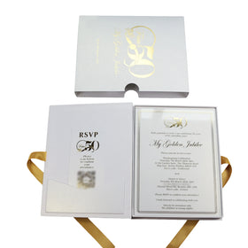 Customized Unique Clear Invitations 50th Birthday Luxury Paper Hardcover Invitation Box With Envelope