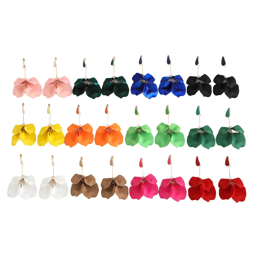 VKME Korean Fashion Drop Earrings for Women Colorful Flower Petal Dangle Hoop Jewelry Sweet Style