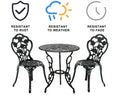 Outdoor Patio Bistro Set Table and Chairs Furniture Rose Design for Garden Porch Backyard Cast Aluminum with Umbrella Hole