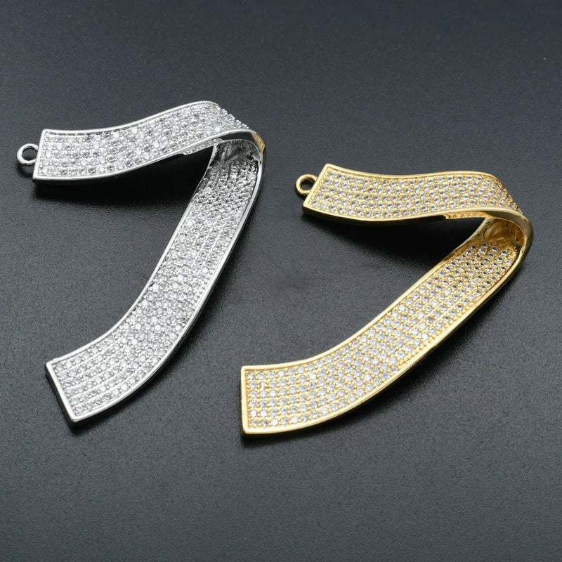 Special Design Gold Silver Plating CZ Setting DIY Necklace Making Special Silk 7 Shape Brass Pendants for Luxury Jewelry