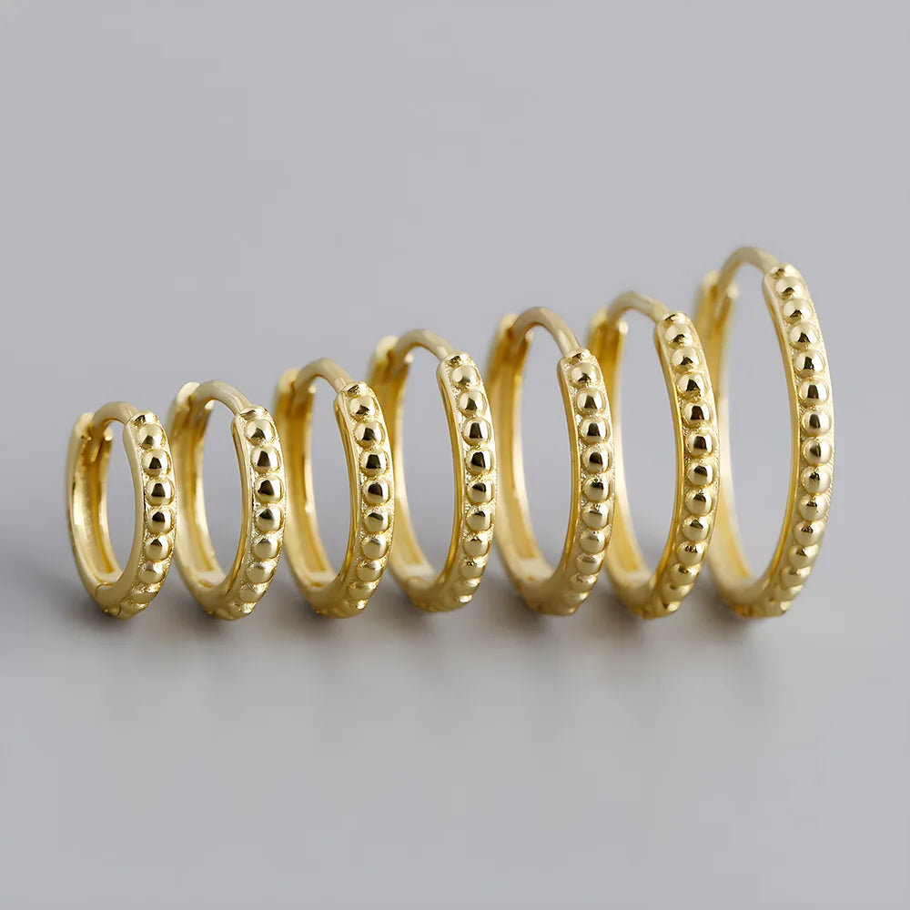 2024 Ins Fashion 925 Silver Plain Simple Round Ball Bead Hoop Earrings Jewelry Wave Point Gold Plated Hoop Earrings for Women