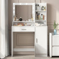 White Bedroom Dressing Table Large Drawer & Three Level Storage Dresser Vanity Desk With Mirror & Adjustable Brightness Light