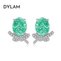 Fine Jewelry 925 Sterling Silver Earring Oval Shaped Cubic Zirconia Green Emerald Earrings Customized Direct Earring For Women