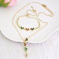 S11162 Dainty Chic 18k Gold Plated 3 Links Colorful CZ Diamond Zircon Love Heart Charm Necklace & Bracelet Jewelry Set