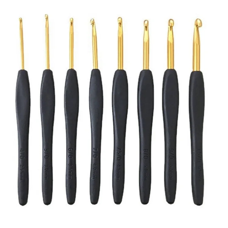 Wholesale 8Pcs/set Soft Black Handle Aluminum Crochet Hooks Set
