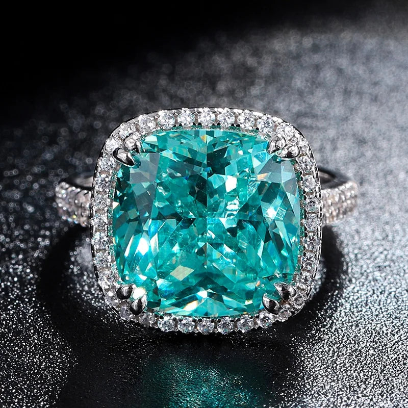 Classic Woman Jewelry 925 Sterling Silver Ring 8A/5A Cubic Zirconia Ring Blue Paraiba Stone Ring