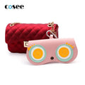 Portable Ladies Eyeglass Pouch Bag with Clips Beautiful Leather Sunglass Retainer