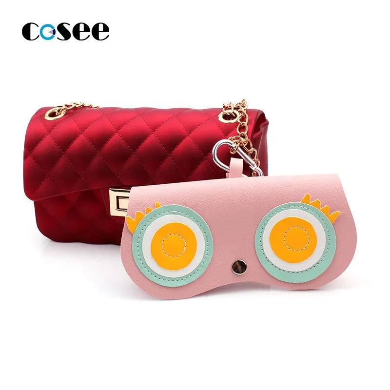 Portable Ladies Eyeglass Pouch Bag with Clips Beautiful Leather Sunglass Retainer