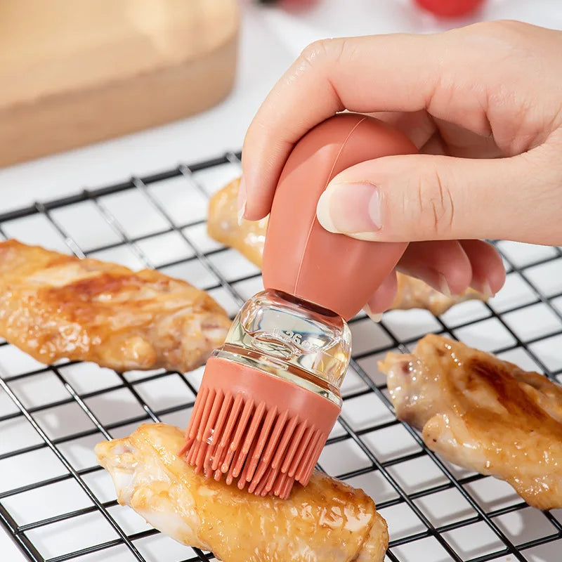 Food Grade Glass Olive Oil Bottle With Brush Useful Cooking BBQ Tool 180ml Silicone Dropper Measuring Oil Dispenser Bottle