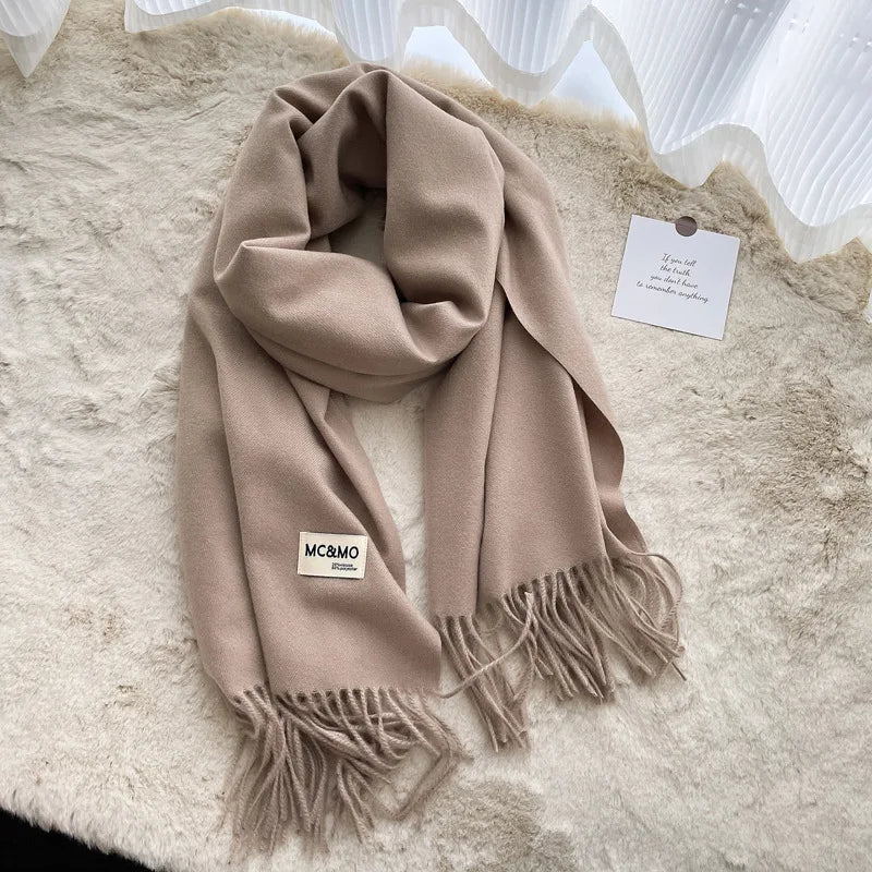 Solid Color Warm Scarf Tassel Long Shawl Lovers' Cashmere Scarves Versatile Monochrome Shawl