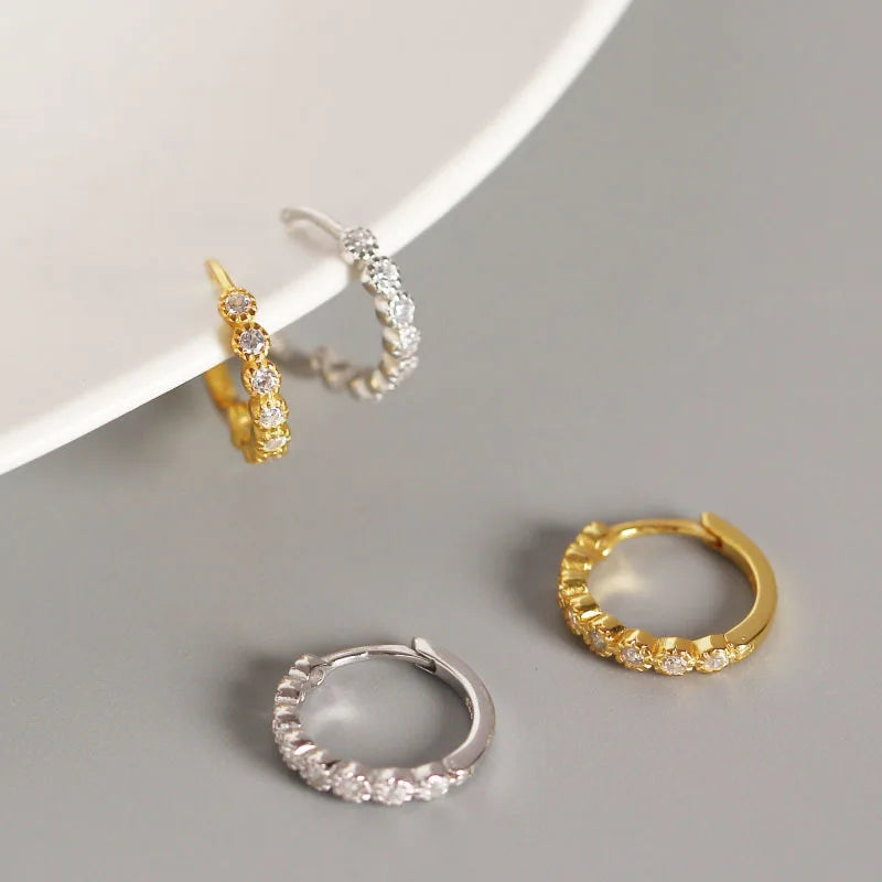 Dainty Huggie 18k Gold Plated Women Jewelry 925 Sterling Silver Zircon Hoop Earrings