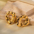 Hypo Allergenic Stainless Steel 18k Gold Plated Waterproof Hollow Irregular Hammered Hoop Stud Earrings