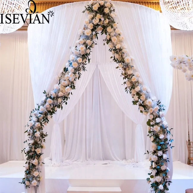 ISEVIAN Cream Artificial Rose Silk Flower Garland Arrangement for Wedding Party Decoration