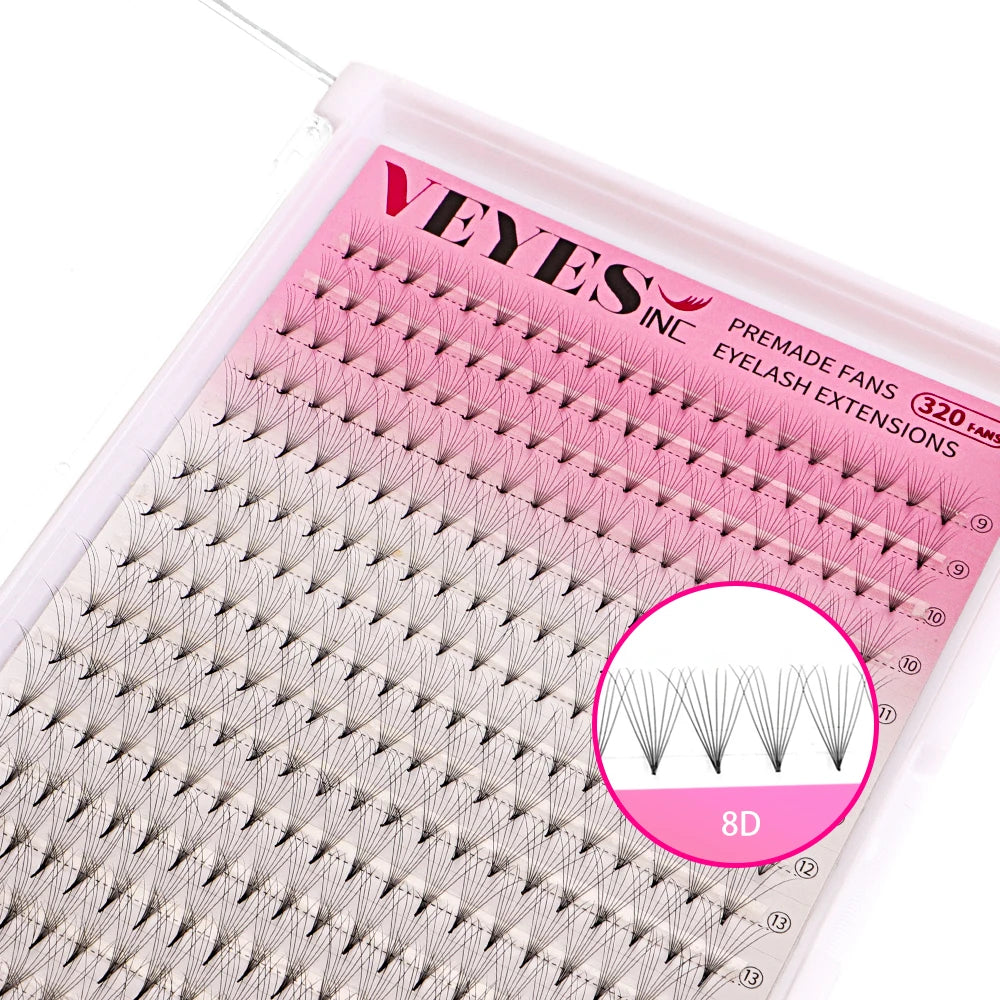 VEYES Inc Plus Tray 8D Promade Fans Lashes Extensions 3d 5d 6d 10d 12d Promade Fans Mix Length Korea PBT Fiber Volume Fans