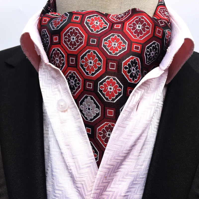 Men's Polygon Floral 100% Polyester Silk Cravat Ties Handmade Formal Jacquard Woven Ascot