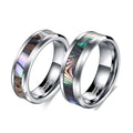 POYA Wholesale Men Women 8mm 6mm Silver Tungsten Abalone Shell Inlay Ring for Wedding