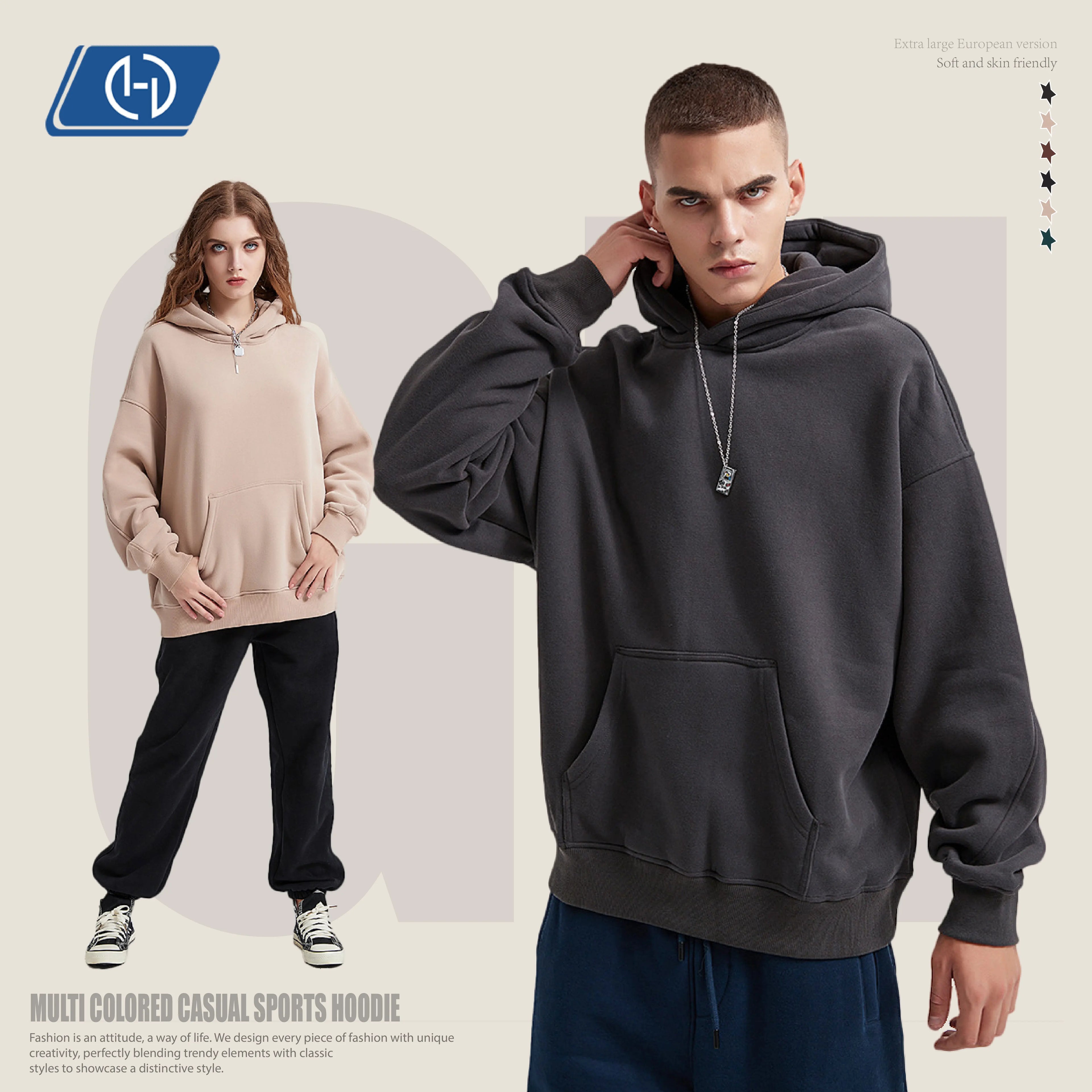 YWGH Autumn Spring Solid Unisex Hoodie Stylish Customized Logo Pullover Sweatshirts Personalized Oversized Cotton Eco-Friendly